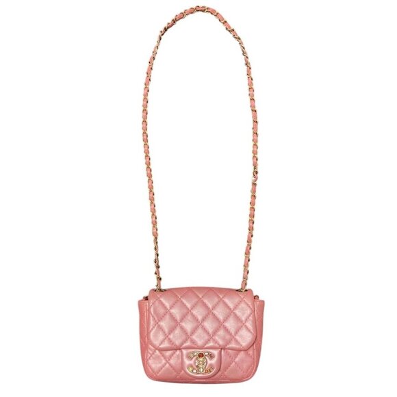 RARE Authentic CHANEL Lambskin Quilted Precious Jewel Mini Flap Bag Pink - Picture 4 of 16